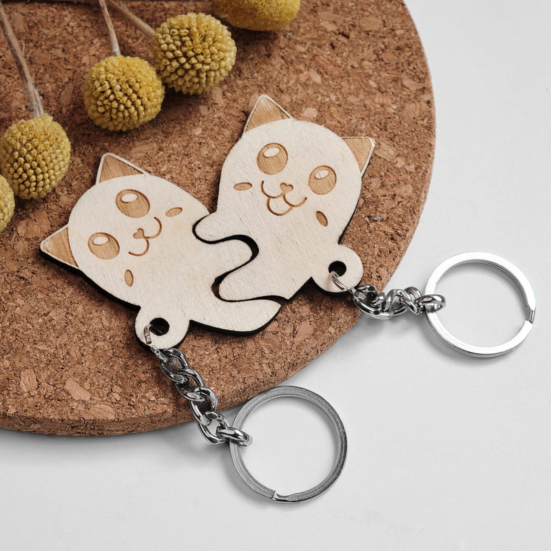 Sevgili Kediler 2'li Ahşap Anahtarlık