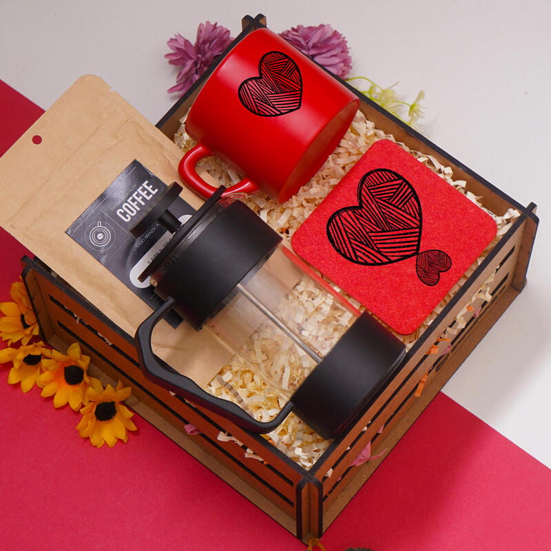 Sevgililer Gününe Özel Frenchpres Fincan Kahve Hediye Kutusu