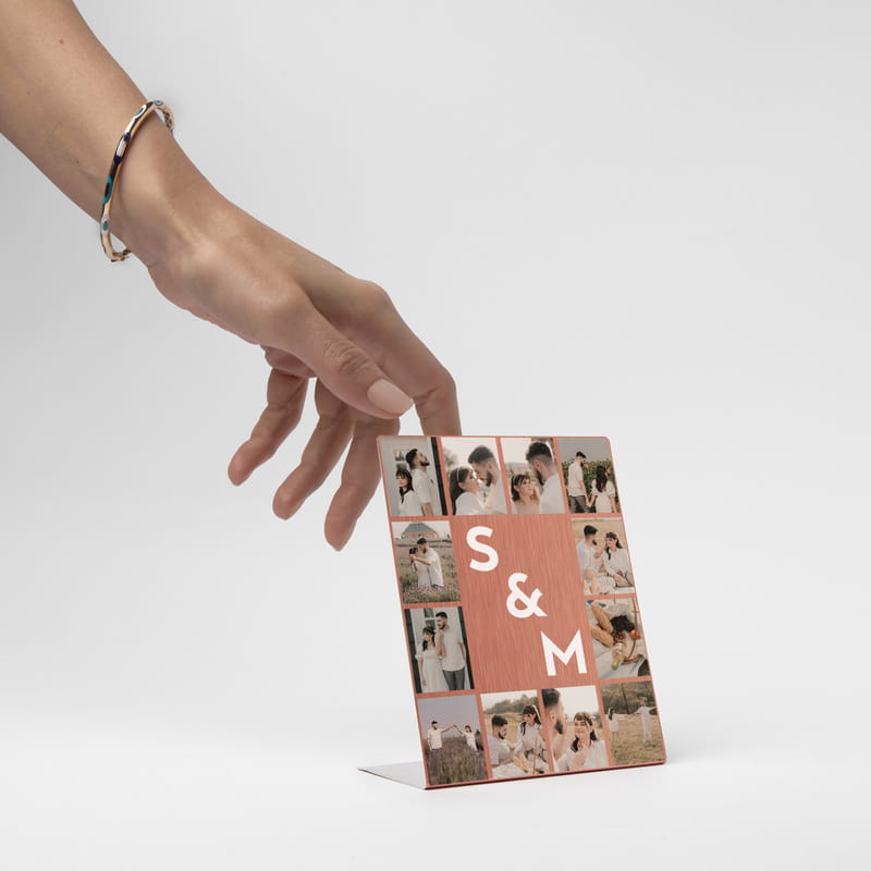 Sevgiliye Hediye Kolaj ve Baş Harf Tasarımlı Metal Foto