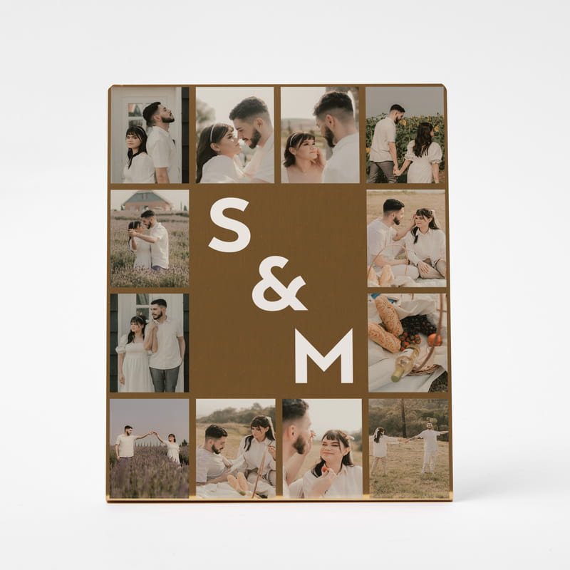 Sevgiliye Hediye Kolaj ve Baş Harf Tasarımlı Metal Foto