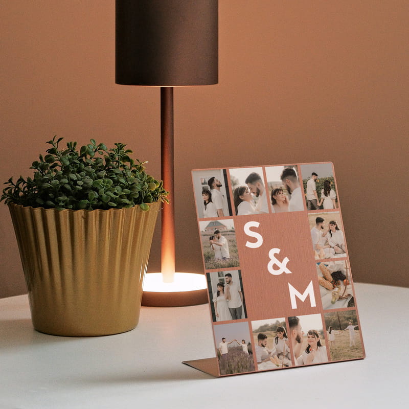 Sevgiliye Hediye Kolaj ve Baş Harf Tasarımlı Metal Foto