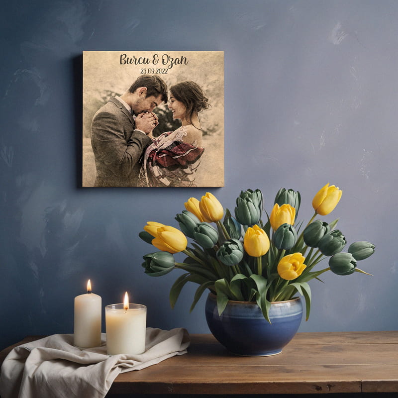 Sevgiliye Hediye Vintage Tasarımlı Fotoğraf Baskılı Kanvas Tablo - 25x25