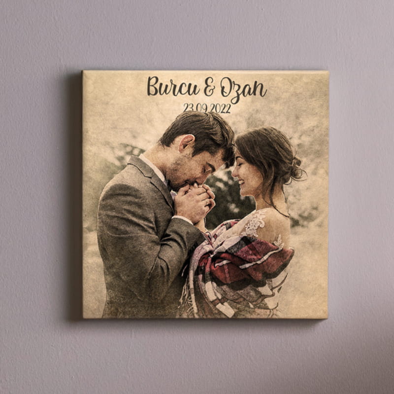 Sevgiliye Hediye Vintage Tasarımlı Fotoğraf Baskılı Kanvas Tablo - 25x25