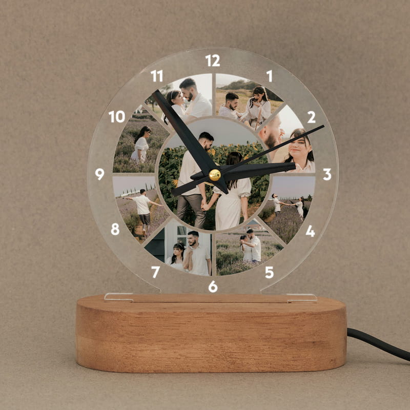 Sevgiliye Özel Fotoğraf Kolajlı Saatli Led Lamba