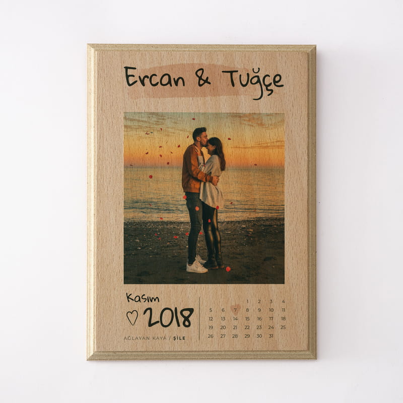 Sevgiliye Yıldönümü Hediye Baskılı Mini Ahşap Foto