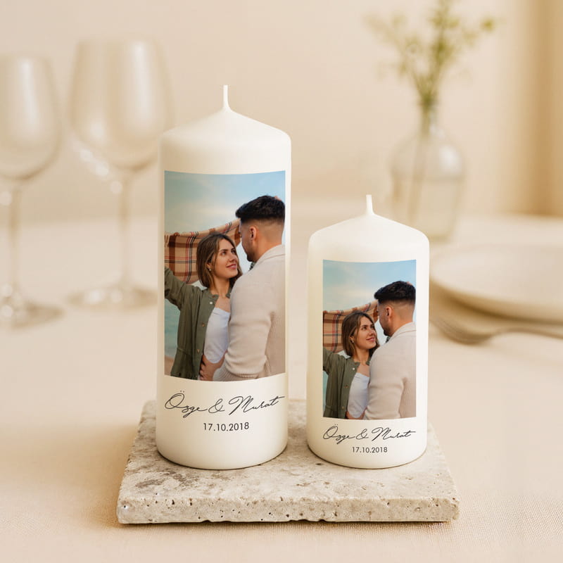 Sevgiliye Yıldönümü Hediyesi Doğal Taş Altlıklı 2li Mum Seti