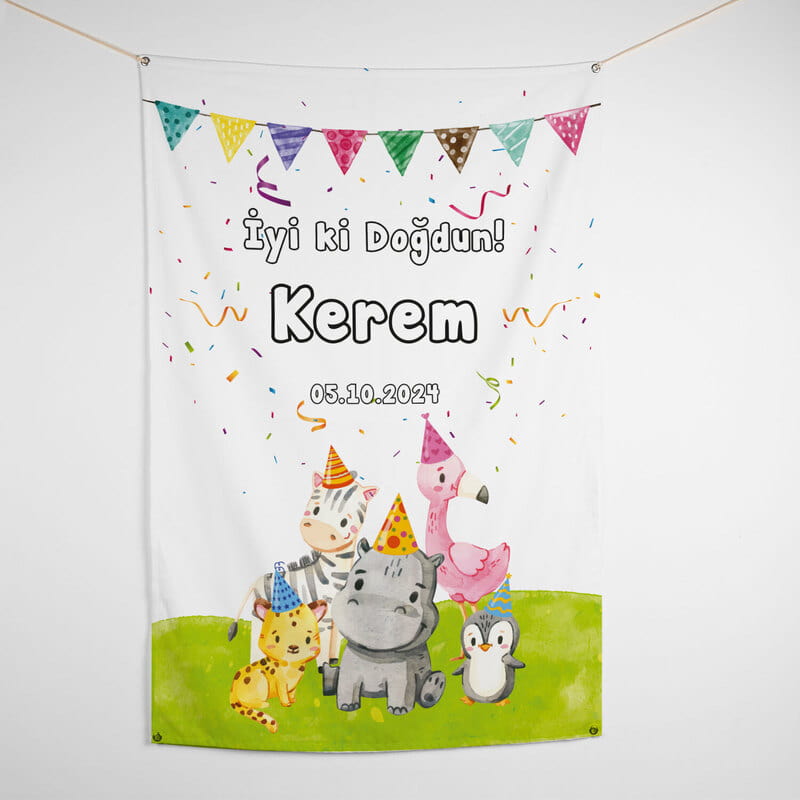 Sevimli Dostlar İsimli Doğum Günü Pankartı - 95 x 145 cm