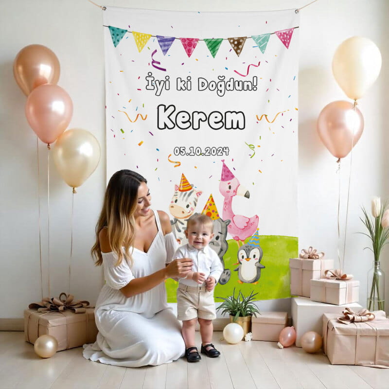 Sevimli Dostlar İsimli Doğum Günü Pankartı - 95 x 145 cm
