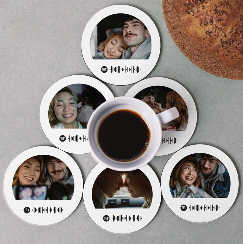 Spotify QR Fotoğraflı Bardak Altlığı - 6'lı Set