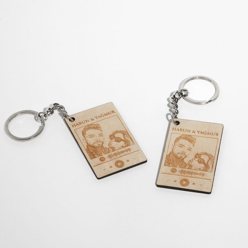 Spotify QR Kodlu Fotoğraf Özelleştirmeli 2'li Ahşap Anahtarlık