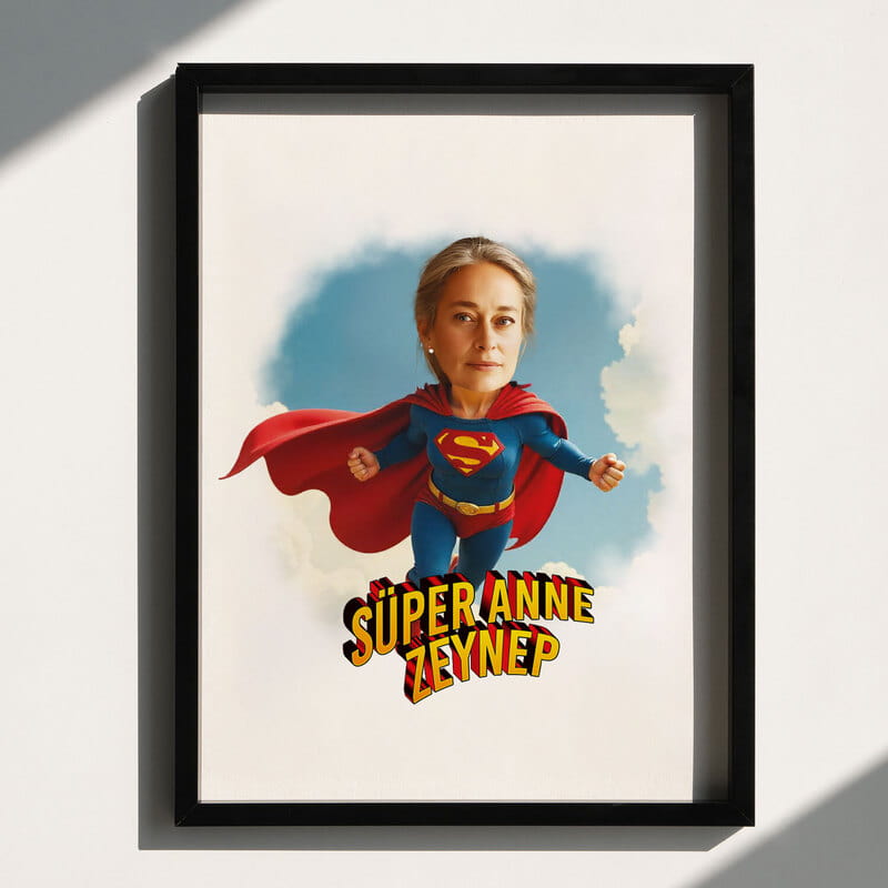 Süper Anneye Özel Karikatür Çerçeve