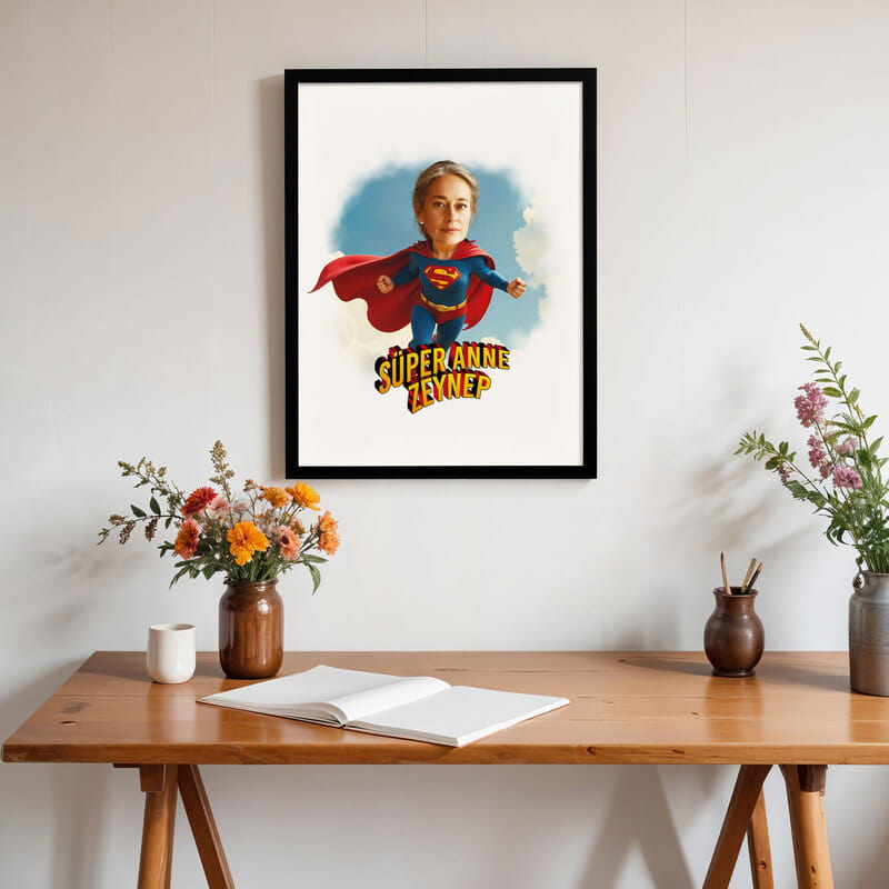 Süper Anneye Özel Karikatür Çerçeve