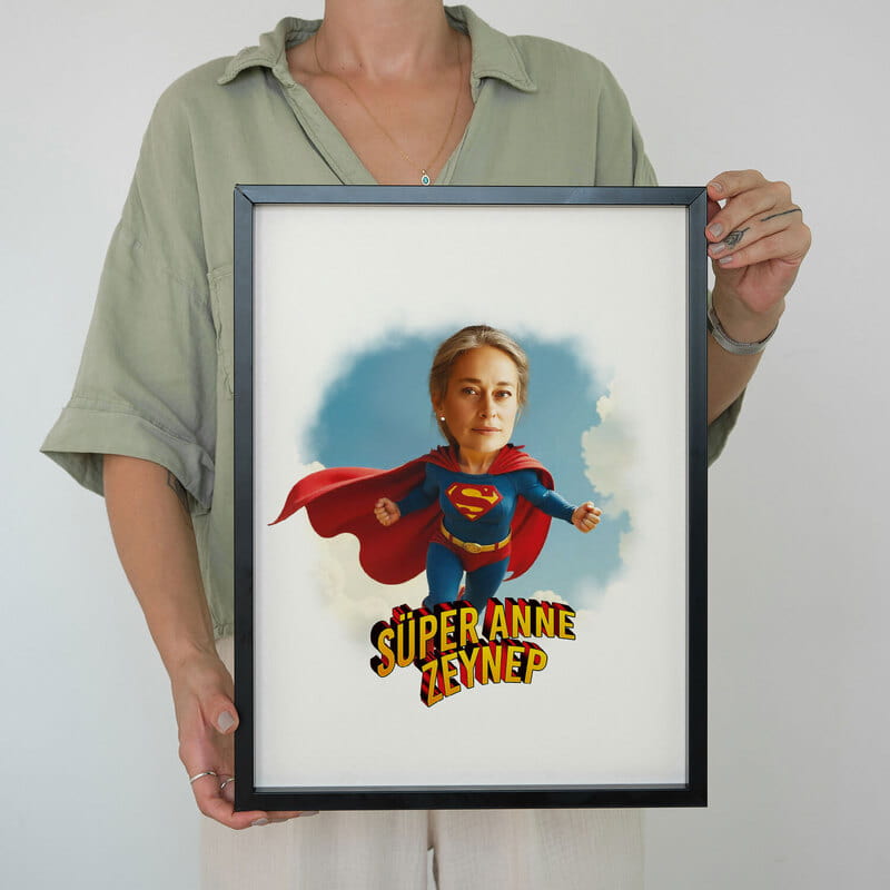 Süper Anneye Özel Karikatür Çerçeve