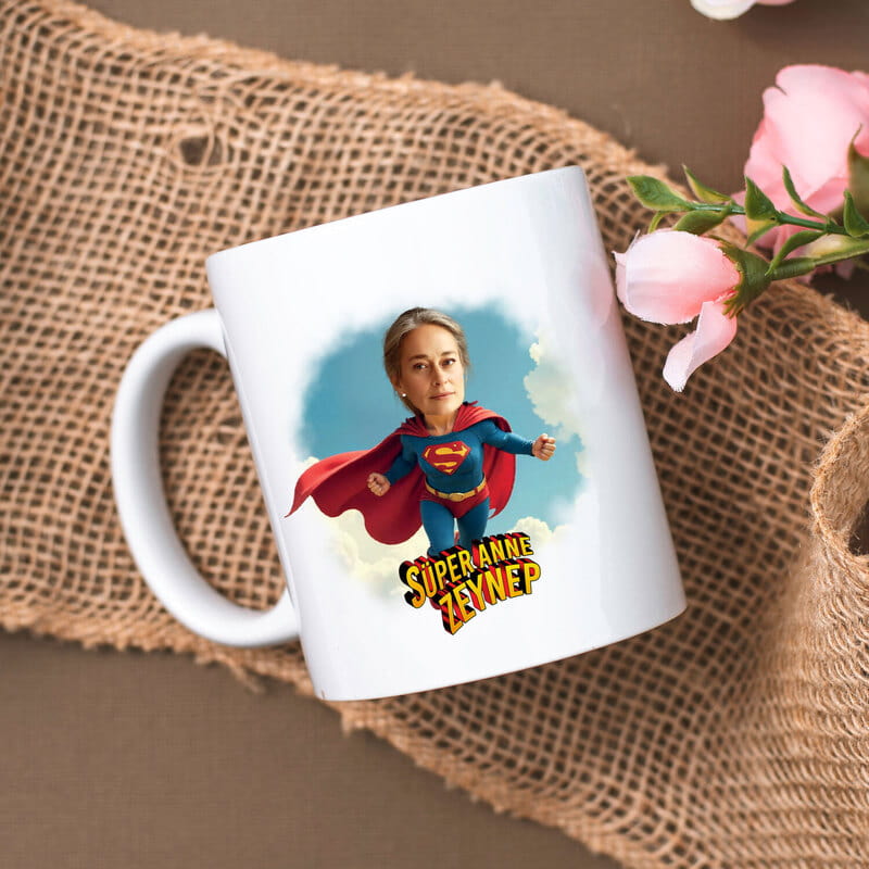 Süper Kahramanım Annem Karikatür Tasarım Kupa