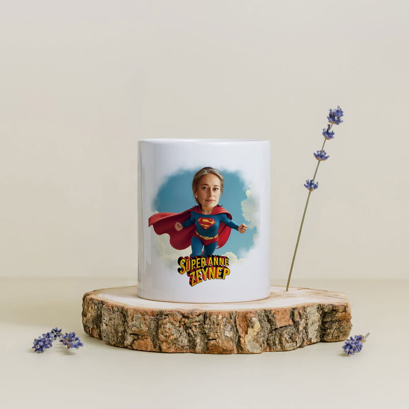 Süper Kahramanım Annem Karikatür Tasarım Kupa