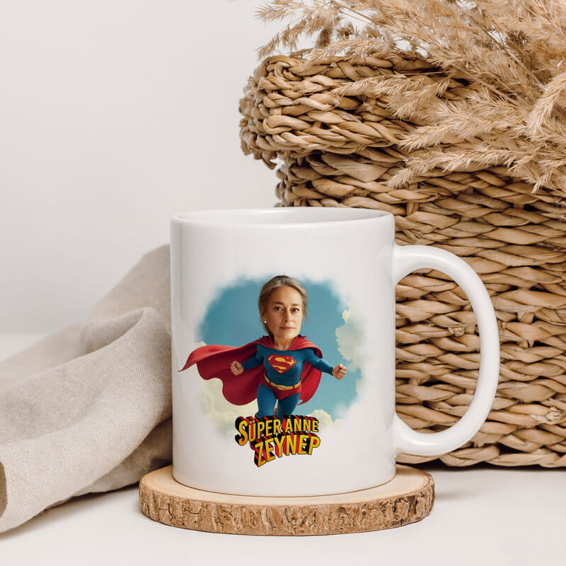 Süper Kahramanım Annem Karikatür Tasarım Kupa