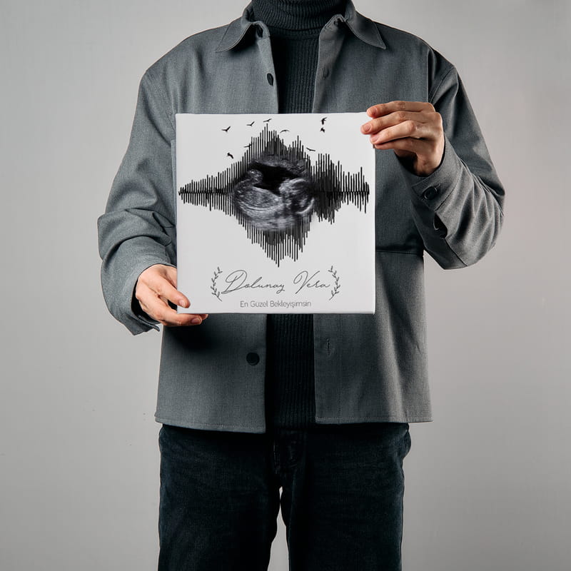 Ultrason Fotoğraflı Bebeğinize Özel İsim Yazılı Kanvas Tablo - 25x25