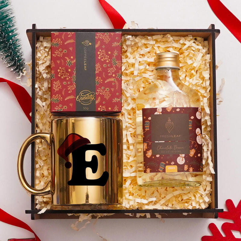 Yeni Yıl Yılbaşı Altın Renk Özel Kupa Kolonya Filtre Kahve Hediye Kutusu