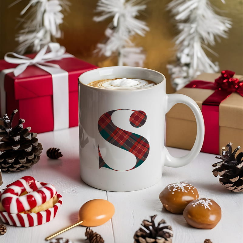 Yılbaşı Hediyesi Kişiye Özel Ekose Harfli Kupa
