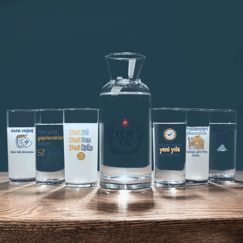 Yılbaşı Özel Esprili Rakı Karaf ve Kadeh Seti