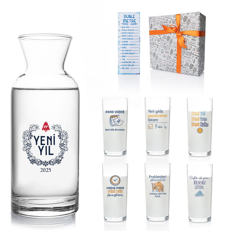 Yılbaşı Özel Esprili Rakı Karaf ve Kadeh Seti
