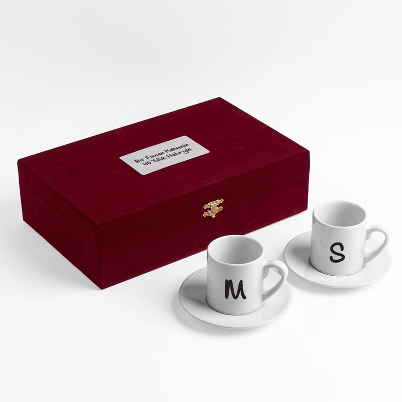 2'li Türk Kahvesi Fincan Seti - Özel Kutusunda Harf & Mesajlı