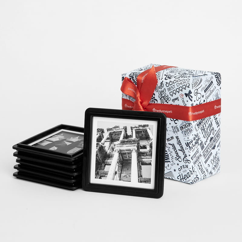 6 Fotoğraflı Yapışkanlı Mini Pola Siyah Çerçeve