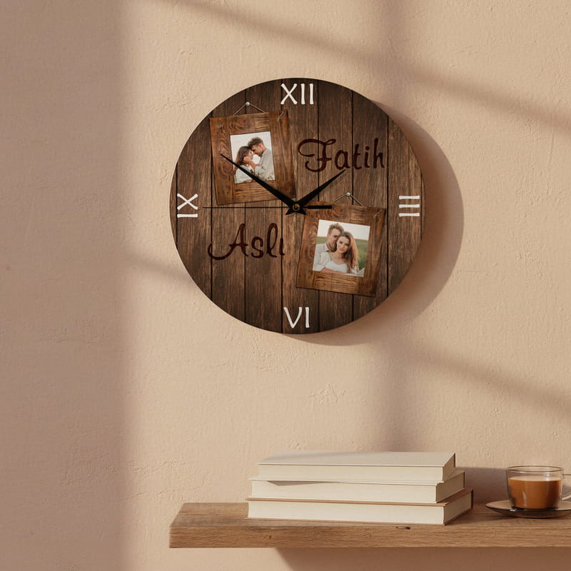 Ahşap Görünümlü Sevgiliye Hediyelik Duvar Saati
