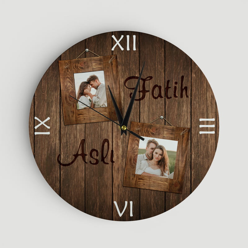 Ahşap Görünümlü Sevgiliye Hediyelik Duvar Saati