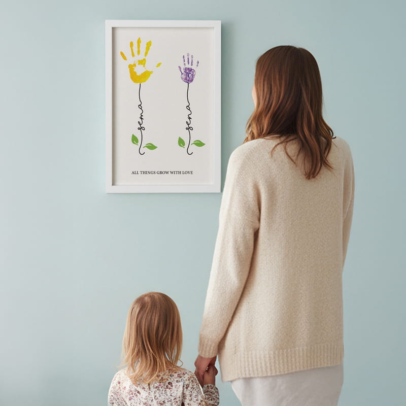 All Things Grow With Love Tasarımlı Anne Çocuk İsimli Çerçeve