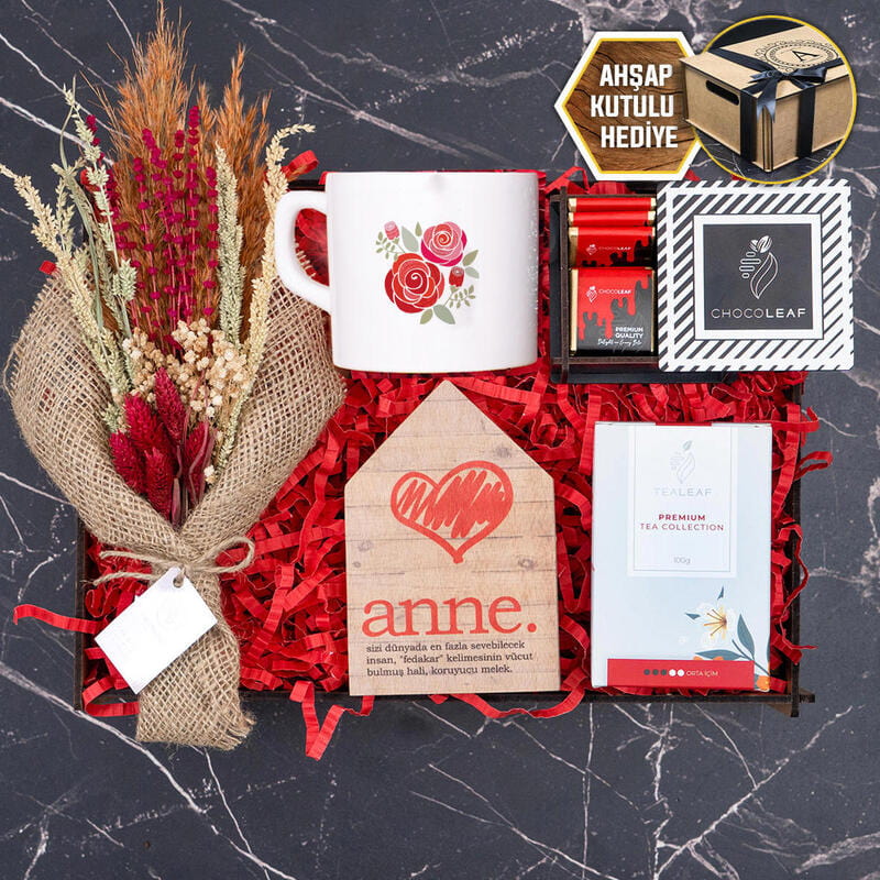 Anne Sevgim Çiçek Çikolata Mum Bitki Çayı Hediye Kutusu