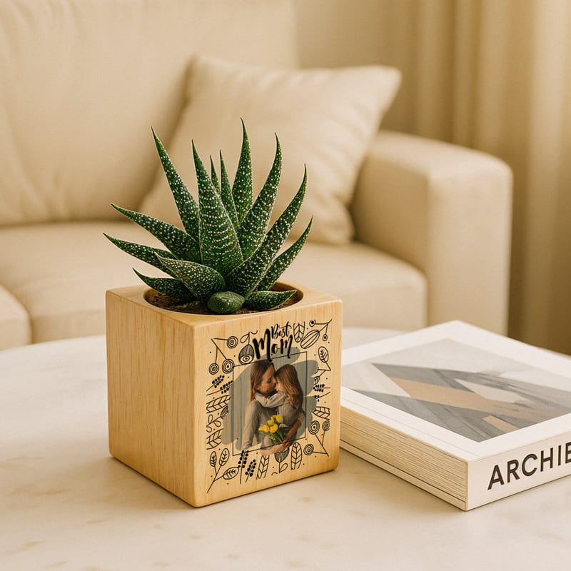 Anneler Günü Hediyesi Fotoğraf Baskılı Sukulent Naturacube