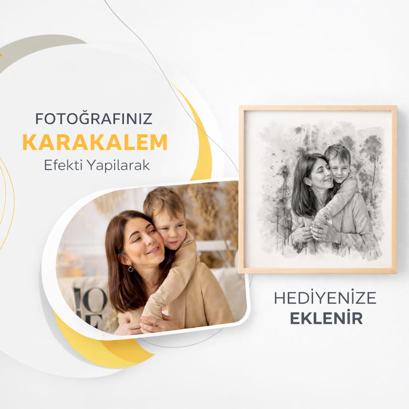 Anneye Hediye Karakalem Tasarımlı Ahşap Tablo