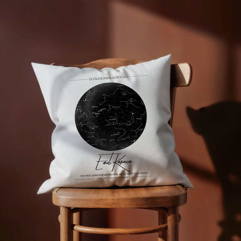 Arkadaşa Hediye Yıldız Haritası Tasarımlı Baskılı Yastık