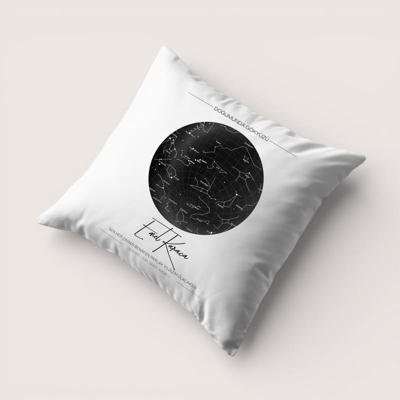 Arkadaşa Hediye Yıldız Haritası Tasarımlı Baskılı Yastık