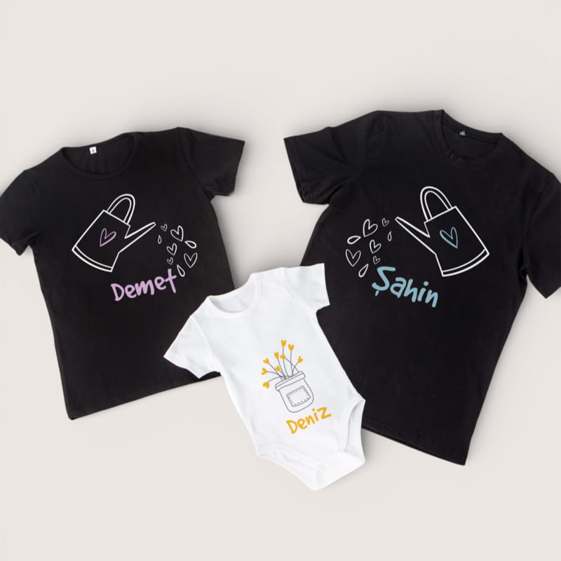 Aşkımızın Meyvesi 3'lü Aile Tişört Bebek Body Kombini - %100 Pamuklu Kumaş