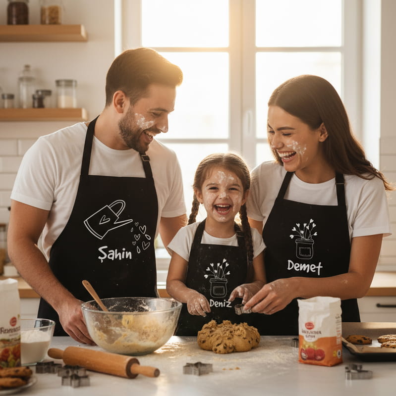 Aşkımızın Meyvesi Aileye Özel Üçlü Mutfak Önlüğü Kombini