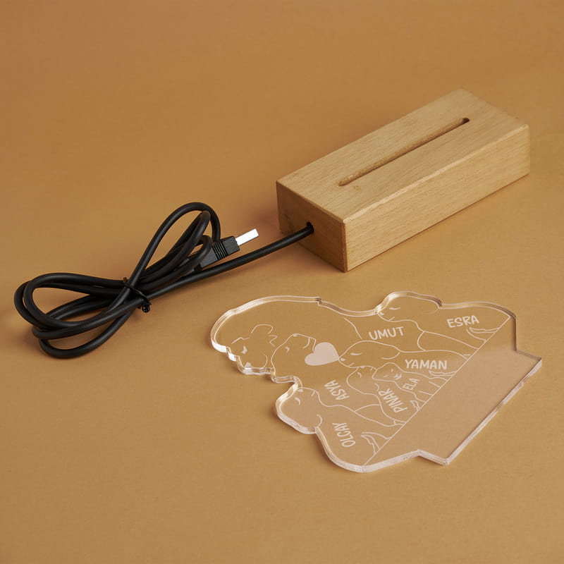 Aslan Ailesi Figürlü İsimli Led Lamba - Kişi Seçenekli