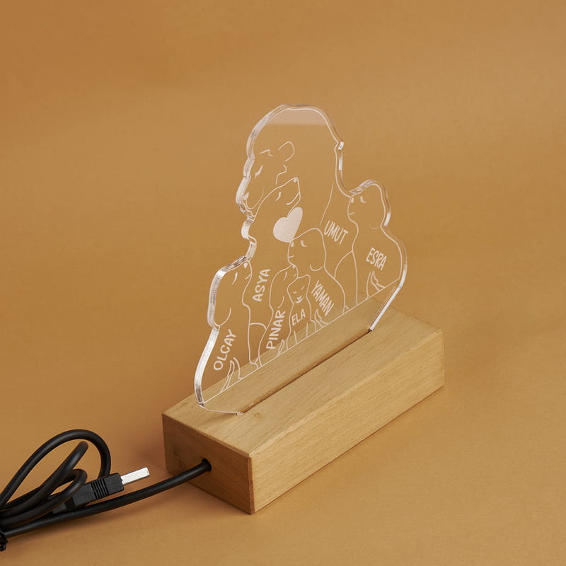 Aslan Ailesi Figürlü İsimli Led Lamba - Kişi Seçenekli