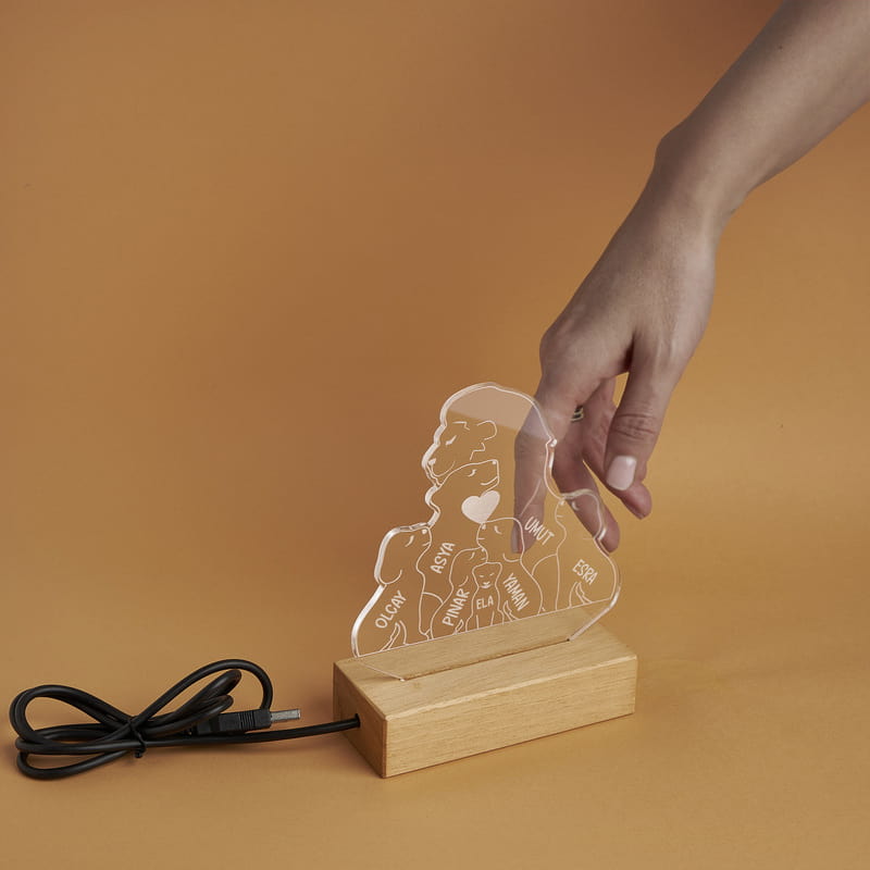 Aslan Ailesi Figürlü İsimli Led Lamba - Kişi Seçenekli