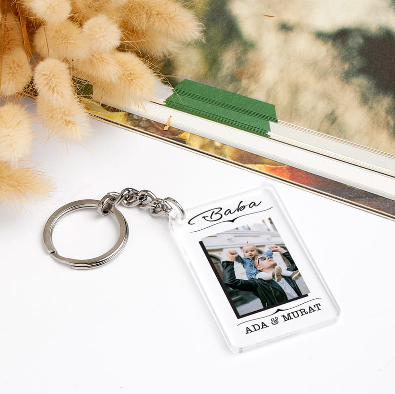 Babaya Hediye Fotoğraf Baskılı Şeffaf Anahtarlık
