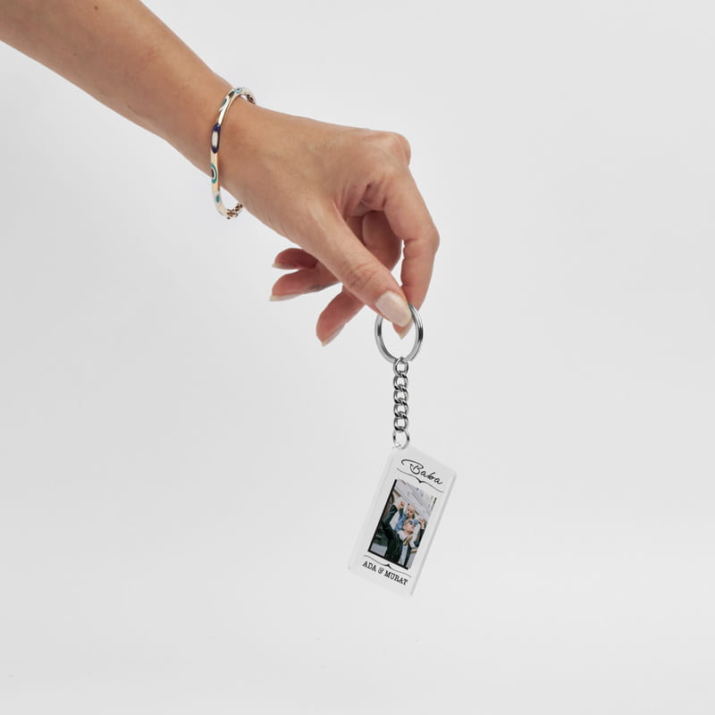 Babaya Hediye Fotoğraf Baskılı Şeffaf Anahtarlık