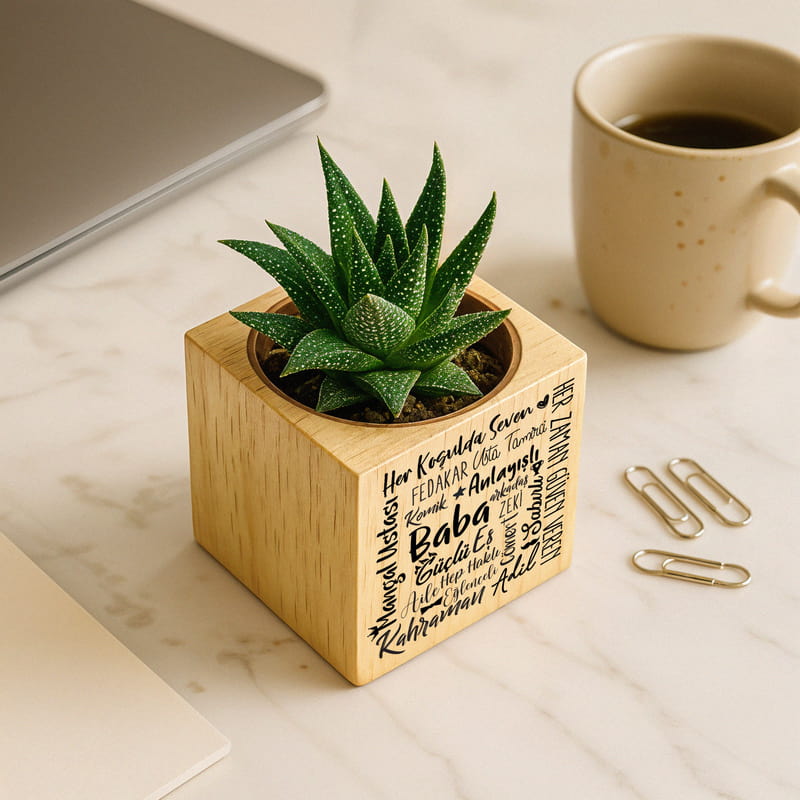 Babaya Ofis Hediyesi Saksılı Sukulent Naturacube