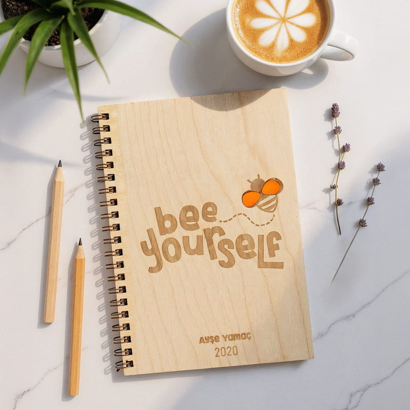 Bee Yourself Kişiye Özel Ahşap Kapaklı Defter
