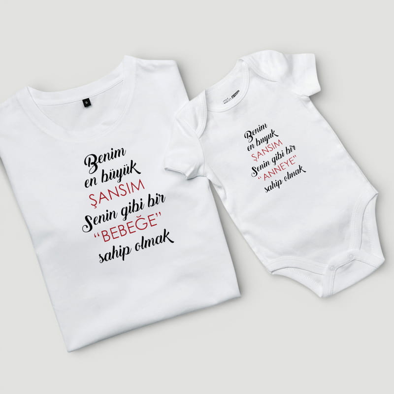Benim En Büyük Şansım Tasarımlı Tişört Çocuk Zıbın Kombini - %100 Pamuklu Kumaş