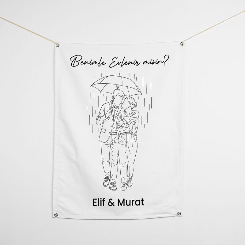 Benimle Evlenir misin Line Art Teklif Pankartı - 70 x 95 cm