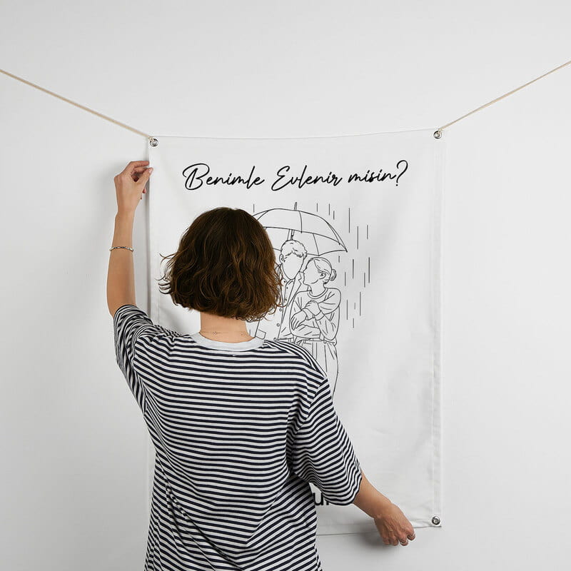 Benimle Evlenir misin Line Art Teklif Pankartı - 70 x 95 cm
