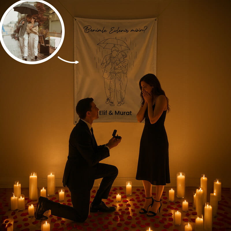 Benimle Evlenir misin Line Art Teklif Pankartı - 70 x 95 cm