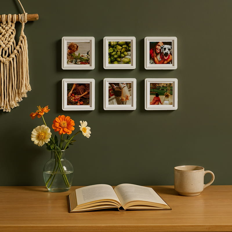 Beyaz Renk 6 Fotoğraflı Yapışkanlı Mini Pola Çerçeve