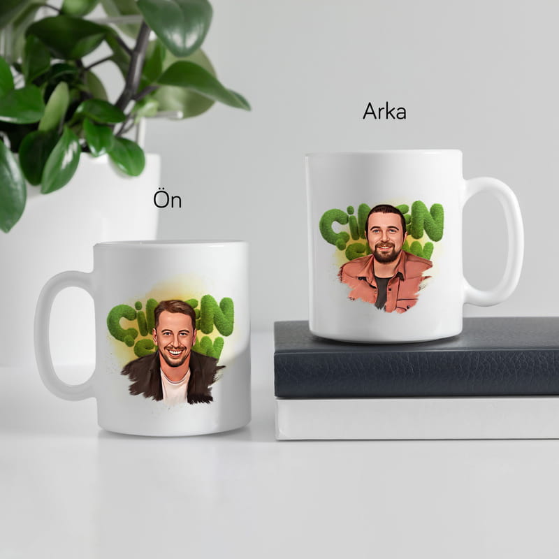 Cem İşçiler & Fazlı Polat Karikatür Baskılı Çimen Kupa Bardak